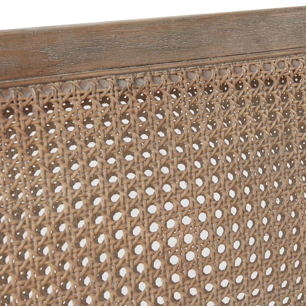 Beige Faux Leather Chesterfield Settee with Rattan Backrest