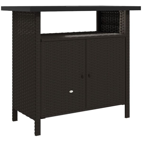 Outsunny 46.6 Gal. Wicker Outdoor Storage Cabinet, Deck Box, Dark Coffee