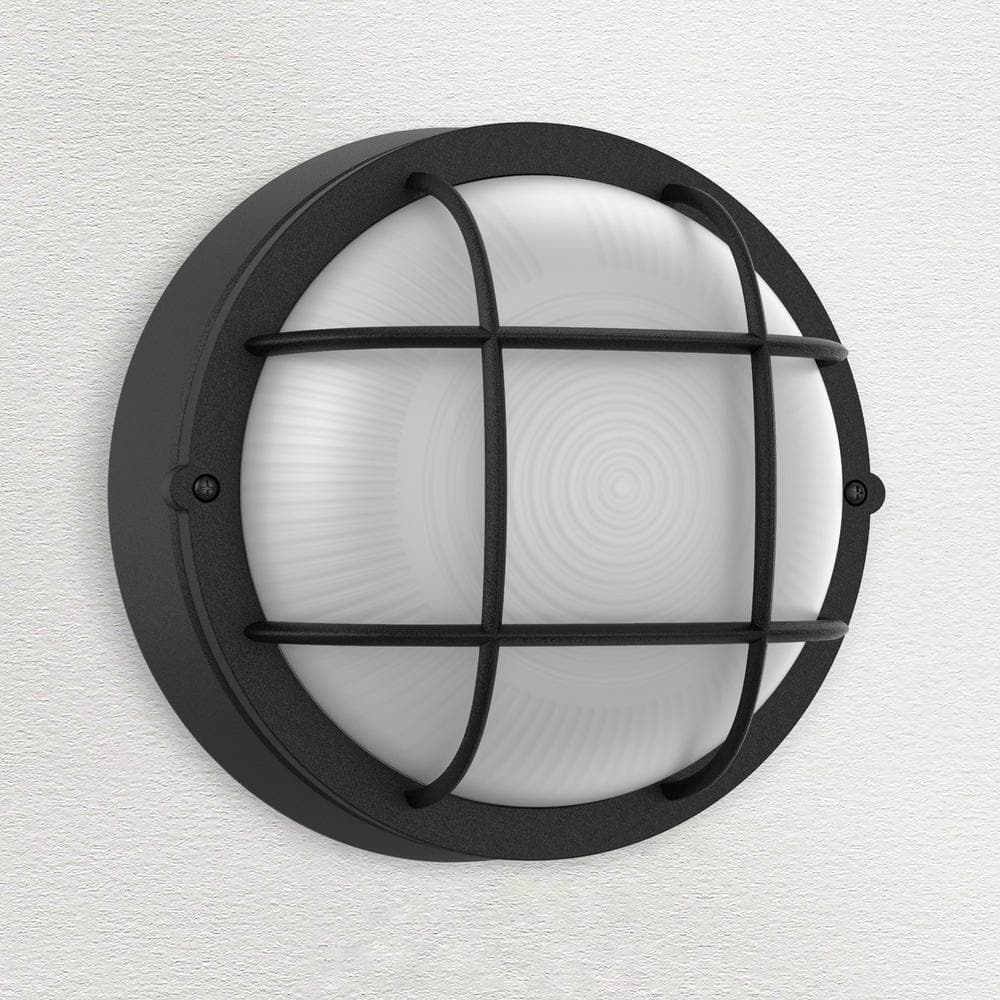 Hukoro Hour Textured Black Integrated LED Outdoor Wall Light Fixture with Frosted Glass Shade, Dimmable, 3000K, 900 Lumens