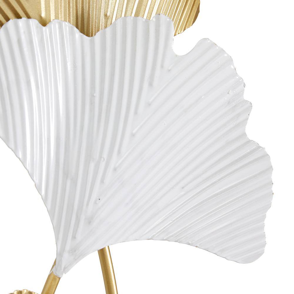 Staggered Ripple Leaf Fans Metal Table Sculpture in White & Gold