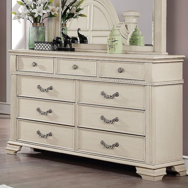 Furniture of America Erminia 9-Drawer Antique White Dresser (38.88 in. H x  62 in. W x 17 in. D) IDF-7144WH-D