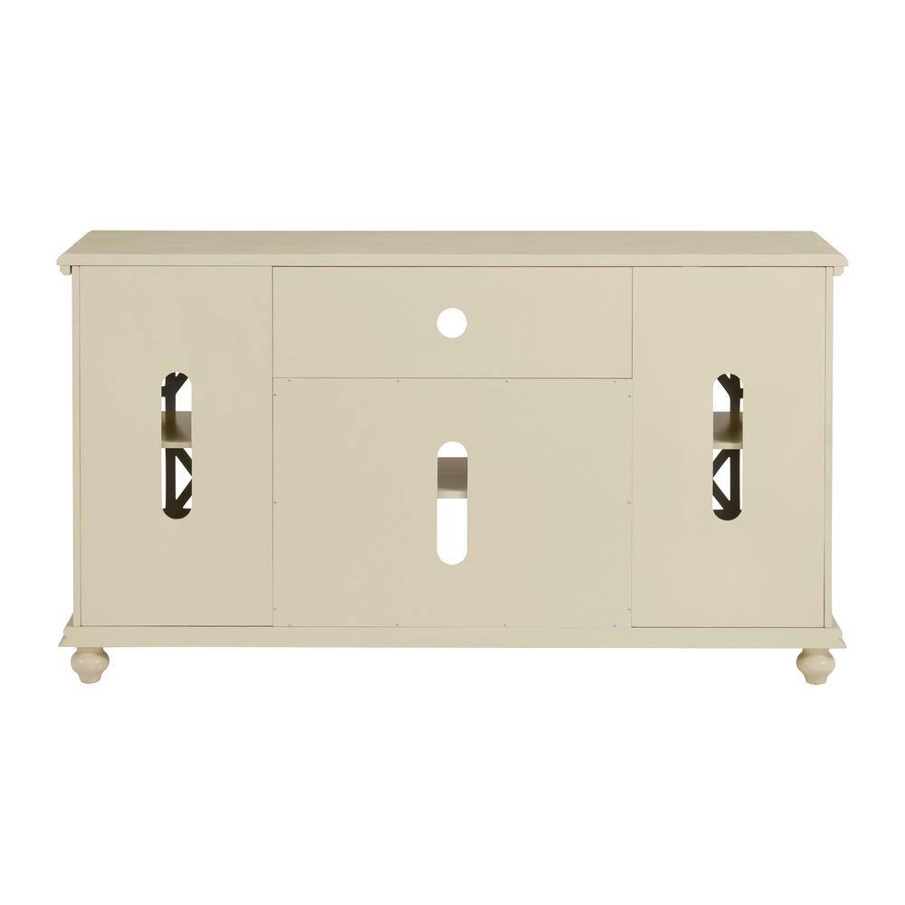 Parisian Antique White 63" Pine & Glass Elegant TV Stand with Cabinet