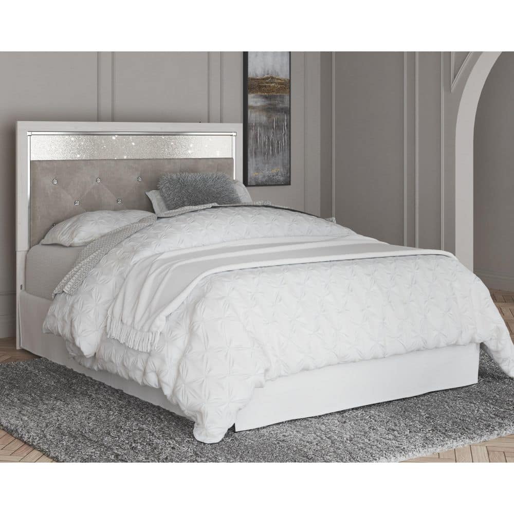 White Tufted Queen Upholstered Panel Headboard with LED Lighting