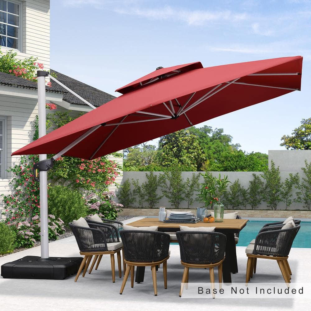 PURPLE LEAF 12 ft. Square Doubletop Aluminum Umbrella Cantilever Polyester Patio Umbrella in
