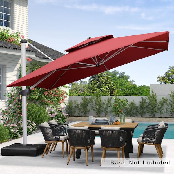 PURPLE LEAF 12 ft. Square Double-top Aluminum Umbrella Cantilever Patio ...