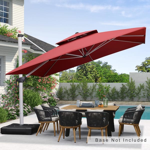 PURPLE LEAF 12 ft. Square Double-top Aluminum Umbrella Cantilever Polyester Patio Umbrella in Terra