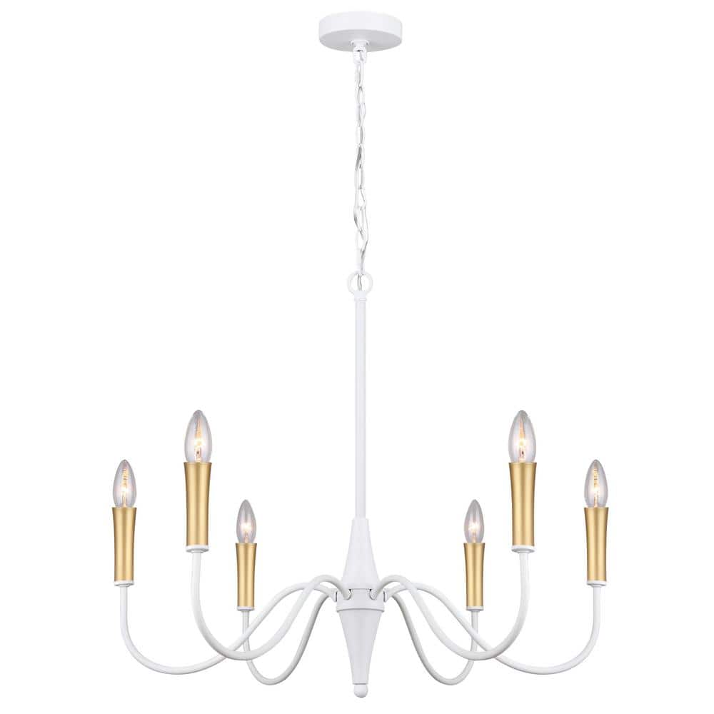Brielle Matte White and Gold Six-Light Chandelier