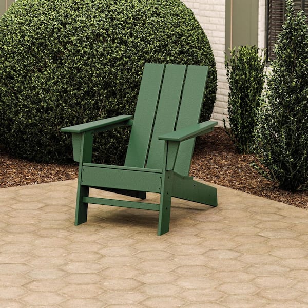 POLYWOOD Grant Park Green HDPE Plastic Modern Adirondack Outdoor Chair