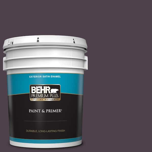 BEHR PREMIUM PLUS 5 gal. #T13-10 Plum Orbit Satin Enamel Exterior Paint & Primer