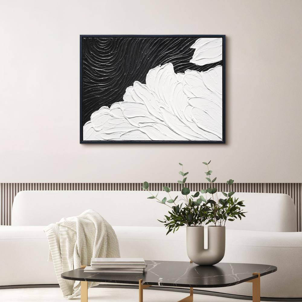 Monochrome Black and White Abstract Canvas Painting, 30" x 40"