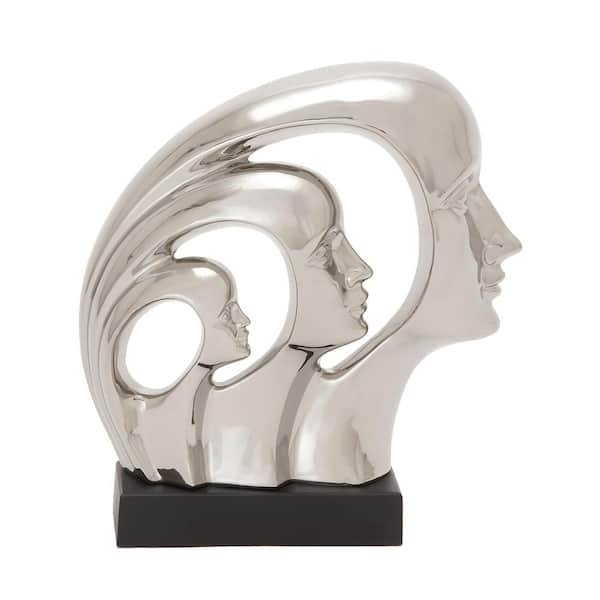 Litton Lane 3 in. x 12 in. Silver Porcelain Face Sculpture