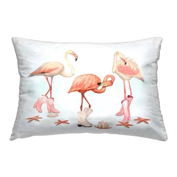 Coastal Cowgirl Flamingos Pink Print Polyester 14 in. x 20 in. Throw Pillow