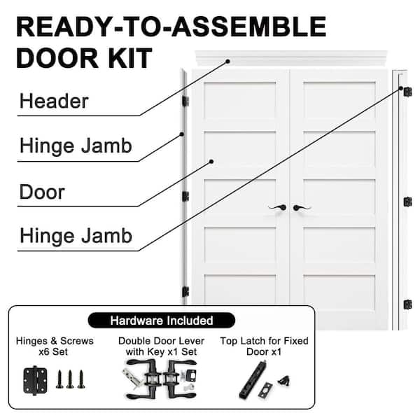 60 in. x 80 in. Paneled Blank 5-Lite White Solid Core MDF Universal Handed Double Prehung French Door with Assemble Jamb