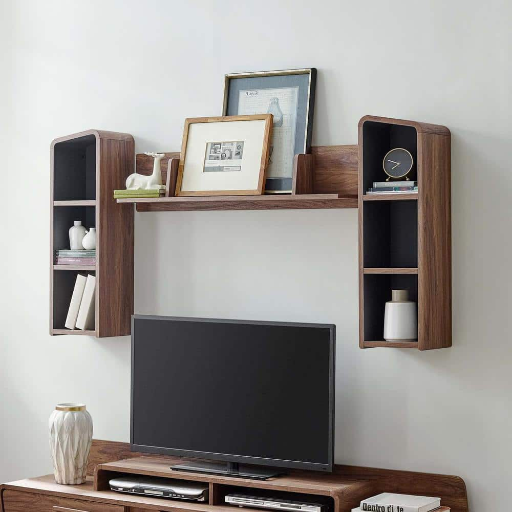 MODWAY Omnistand Walnut Gray Wall Mounted Shelves EEI-3438-WAL-GRY ...