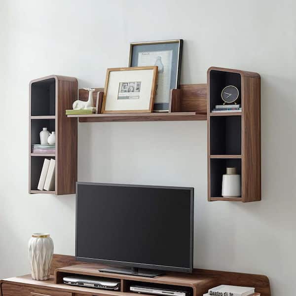 MODWAY Omnistand Walnut Gray Wall Mounted Shelves