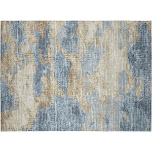 Accord Blue 1 ft. 8 in. x 2 ft. 6 in. Abstract Indoor/Outdoor Washable Area Rug