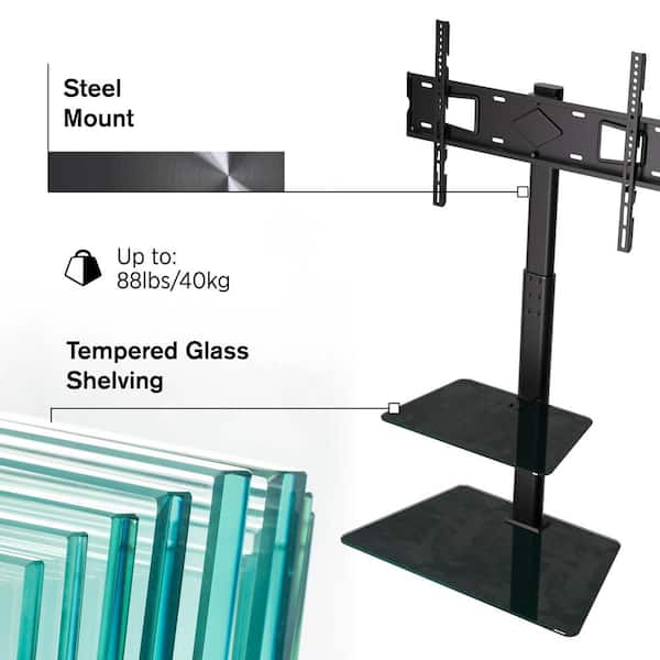 YOMT Floor TV Stand with Mount Wood Base Tall Corner TV Stand for Most  32-75 Inch TVs up to 110 lbs, Swivel TV Mount Stand with Adjustable Shelf  for