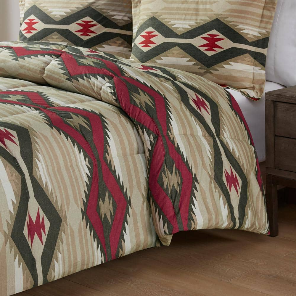 Full Red Southwestern Down Alternative Microfiber Comforter Set