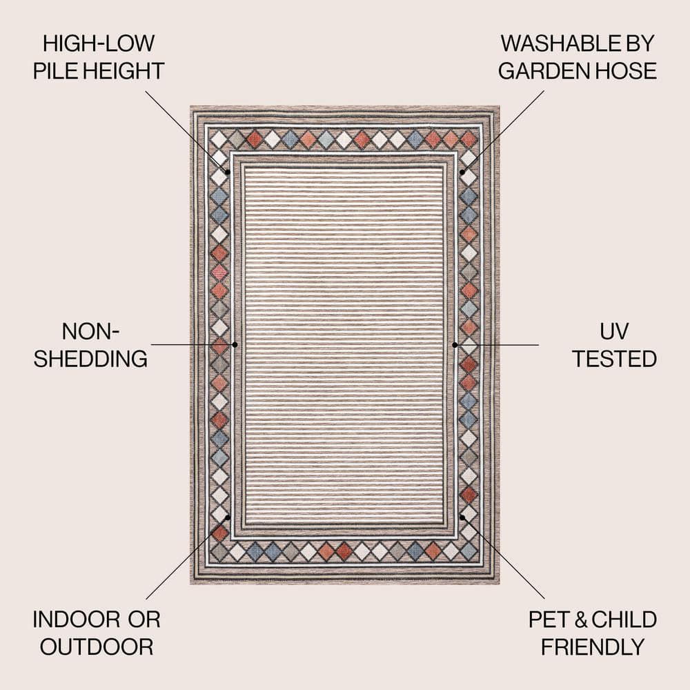 Sebastian Brown and Ivory Geometric Synthetic Rectangular Rug 3' x 5'