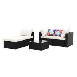 5-Piece Outdoor Rattan Sofa Leisure Patio Furniture with White Cushion