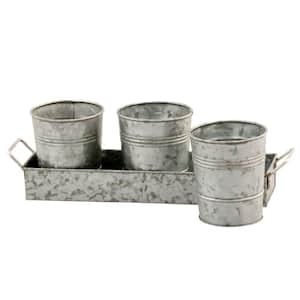 Gray Galvanized Metal Floor Picnic Caddy with Tray (Set of 3)