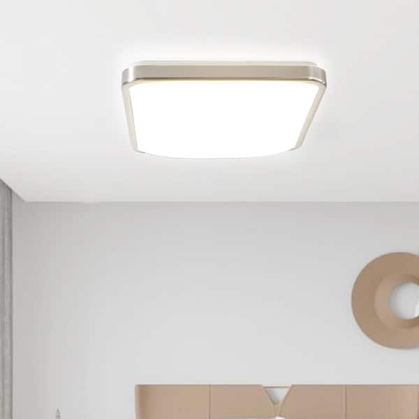 14 in. Modern Ring Brushed Nickel Dimmable 24-Watt LED Square Flush Mount Ceiling Light 4000K