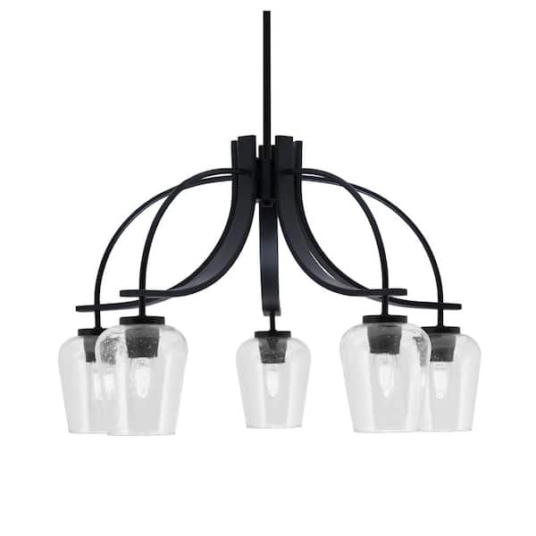 Unbranded Olympia 16.75 in. 5-Light Black Downlight Chandelier Clear Bubble Glass Shade
