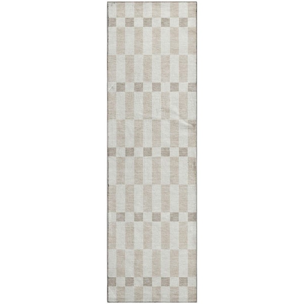 Mayfield Premium Machine Washable Abstract AMF2547 Ivory 2 ft. x 7 ft. Runner Rug