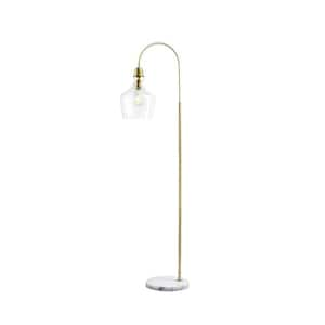 64.5 in. Gold Metal 1-Light Arc Floor Lamp with Clear Glass Bell Shade, 72 in. Cord, Marble Base and Light Bulb Included