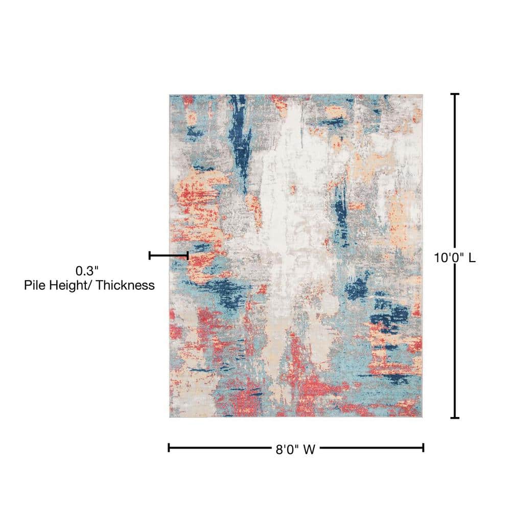 Jasper 8' x 10' Grey and Red Abstract Synthetic Rug