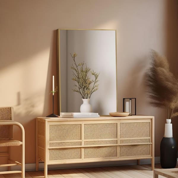 2 Pieces Gold 24 in. W x 35 in. H Aluminum Alloy Thin Edged Right Rectangular Framed Wall Mirror