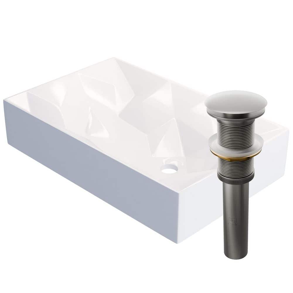 Modern 22.25 in. Vessel Bathroom Sink 14.25 in White Porcelain with Geometrical Design Included Gunmetal Drain price history on PriceWatchPro