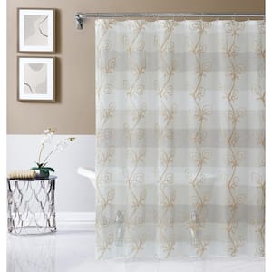 Silvia 70 in. x 72 in. Embroidered Shower Curtain in Linen