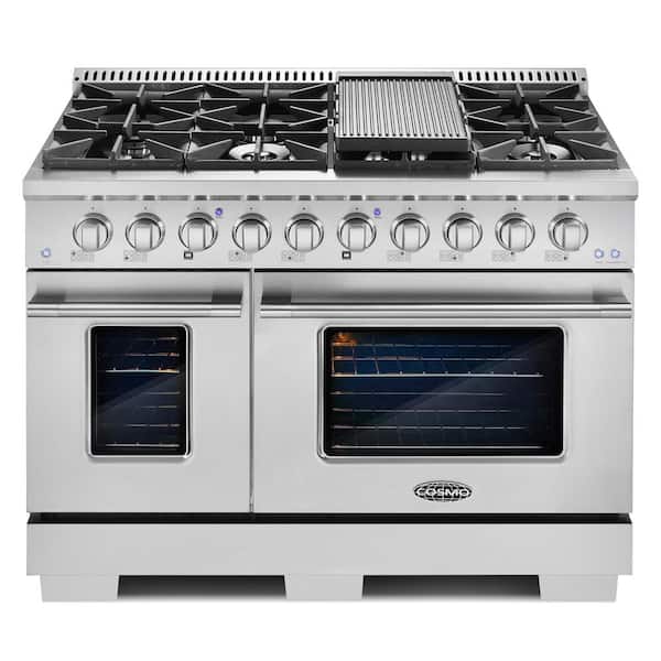 48 in. Vista Collection 5.5 cu. ft. Double Oven Gas Range, 8 Burners, LED Panel, Cast Iron Grates, Stainless Steel