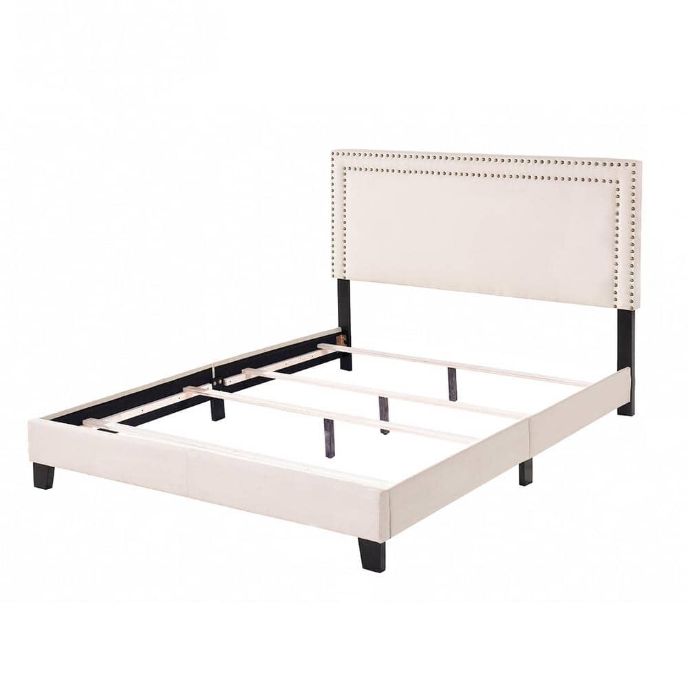 Beige Upholstered Stylish Twin Platform Bed Framed with Upholstered Headboa
