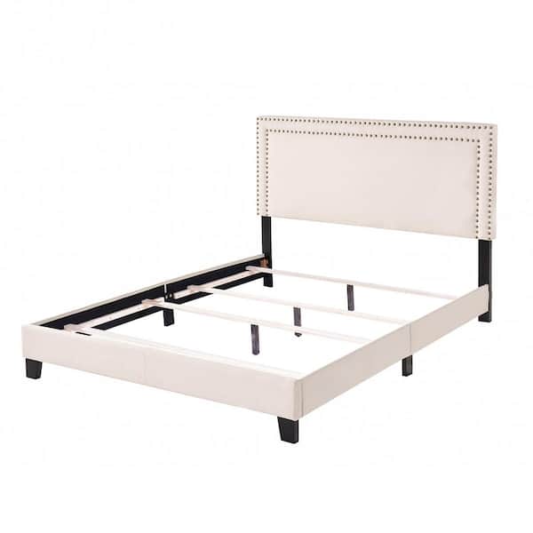 Unbranded Beige Upholstered Stylish Twin Platform Bed Framed with Upholstered Headboard and Central Support Feet