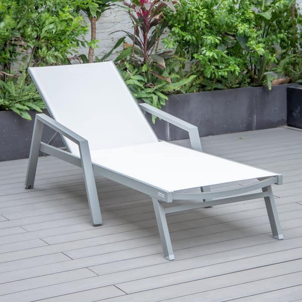 Marlin Outdoor Patio Chaise Lounge Chair with Arms in Grey Aluminum Reclining Backrest Mesh Sling Seat in Black