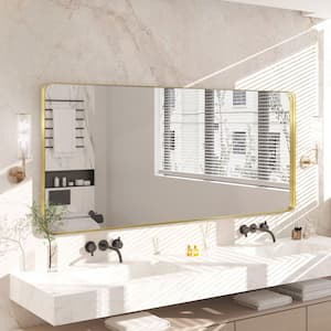 72 in. W x 32 in. H Premium Aluminum Framed Rectangular Bathroom Vanity Wall Mirror in Gold