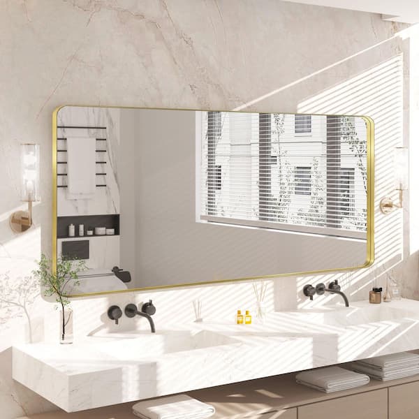 QuivaraView 72 in. W x 32 in. H Premium Aluminum Framed Rectangular Bathroom Vanity Wall Mirror in Gold