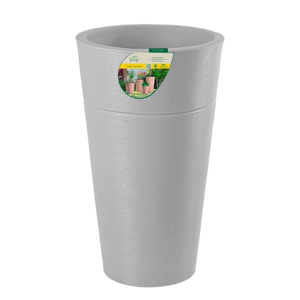 FLORIDIS 18 in. Gramado Gray Round Plastic Planter for Indoor & Outdoor (18 in. D x 31.5 in. H)