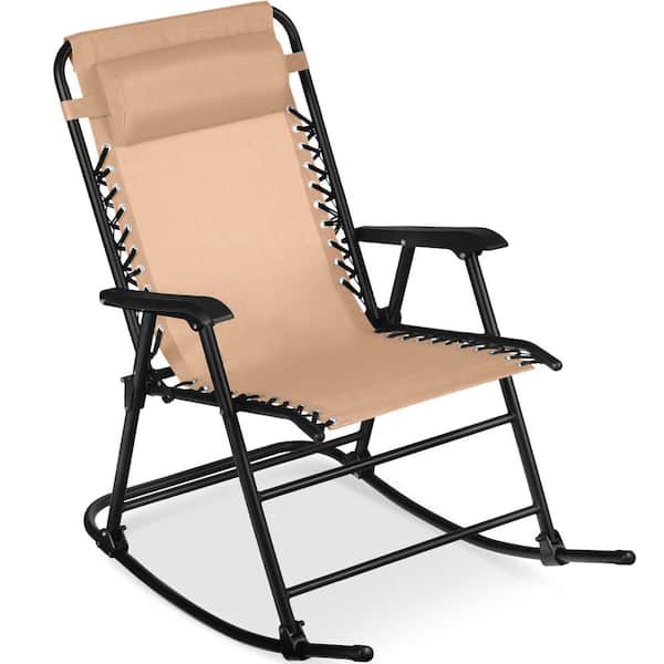 Steel Outdoor Zero Gravity Rocking Lawn Chair in Beige
