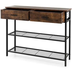 39.5 in. Rustic Brown Rectangle Wood Console Table Entryway Sofa Table with 2 Drawers for Entrance Living Room