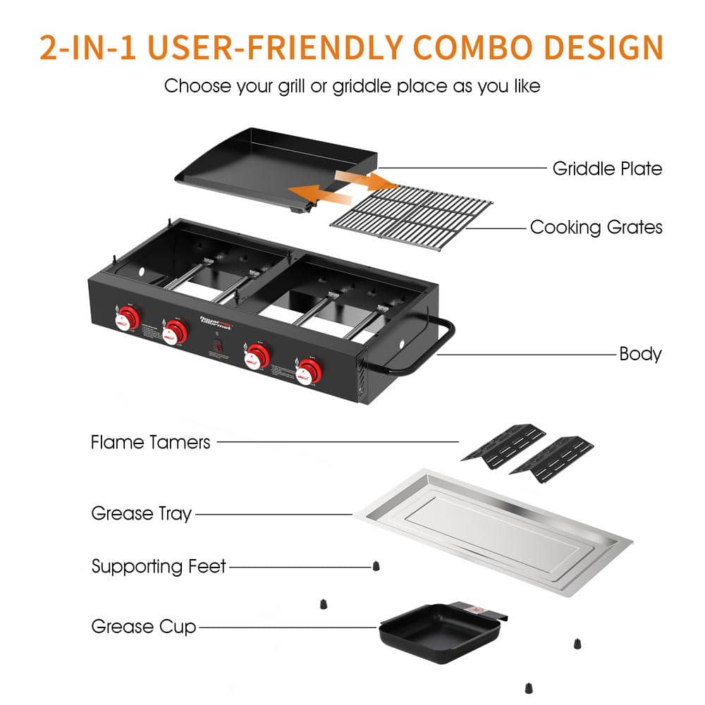 Royal Gourmet 4-Burner Black Portable Gas Grill and Griddle Combo