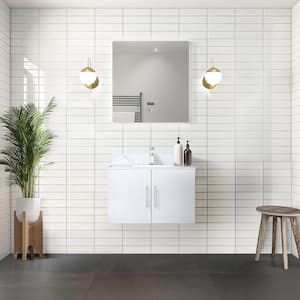 Geneva 30 in. W x 22 in. D Glossy White Bath Vanity, Carrara Marble Top, Faucet Set and 30 in. LED Mirror