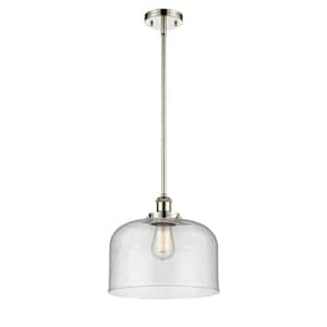 Bell 100-Watt 1 Light Polished Nickel Shaded Mini Pendant Light with Seeded glass Seeded Glass Shade