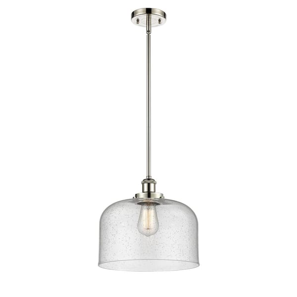 Innovations Bell 100-Watt 1 Light Polished Nickel Shaded Mini Pendant Light with Seeded glass Seeded Glass Shade