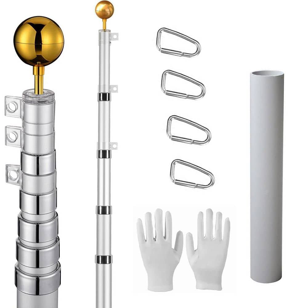 25 ft. Heavy Duty Silver Aluminum Alloy Telescoping in Ground 3 Display Modes Residential or Commercial Flagpole price history on PriceWatchPro
