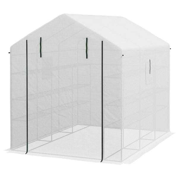 70.75 in. W x 95.25 in. D x 84.75 in. H Steel White Walk-in Greenhouse with Mesh Door and Windows 18-Shelf with Trellis