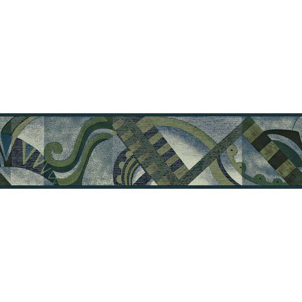 The Wallpaper Company 5.13 in. x 15 ft. Blue And Green Jewel Tone Geometric Scroll Border
