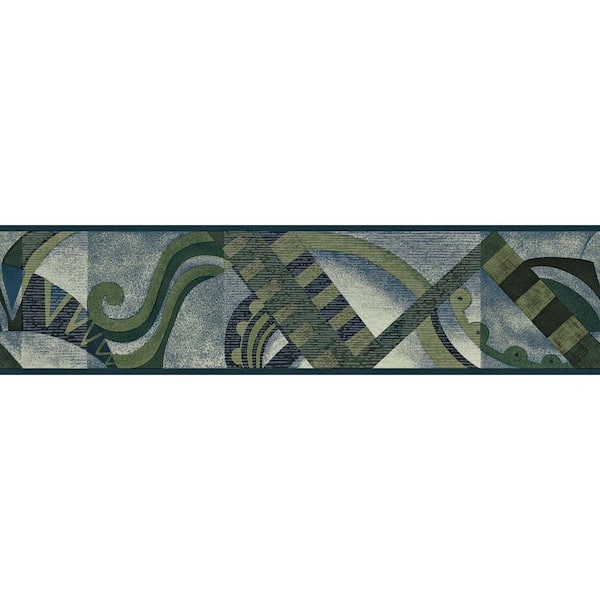 The Wallpaper Company 8 in. x 10 in. Blue and Green Jewel Tone Geometric Scroll Border Sample